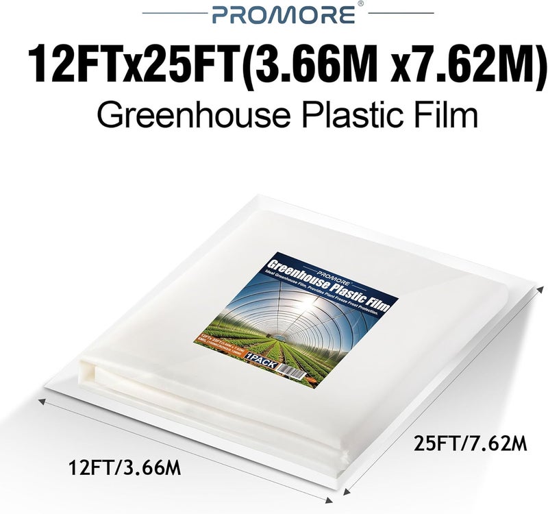 PROMORE Greenhouse Plastic Film 6Mil, 12' x25' Clear Polyethylene Plastic Sheeting, UV Resistant, Four-Year Lifespan, for Gardening,Farming,Agriculture - Image 3